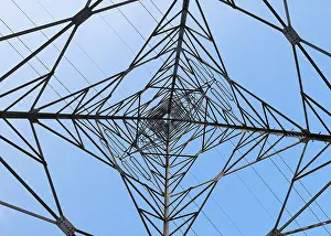 Deserted Power Supply Line Prints: Electricity Pylon low angle view from below