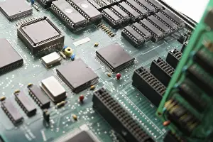 Printed Wiring Board PWB Prints: Electronic circuit board. Computer hardware technology