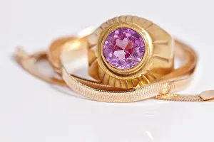 Precious Gemstone Jewelry Prints: Elegant gold chain and gold ring with ruby