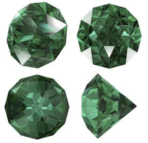 Precious Stones Prints: Emerald gem isolated different views with refraction