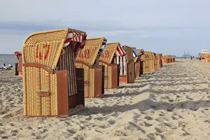 Deserted Sandy Beach Germany Prints: Empty, locked beach chairs on the beach