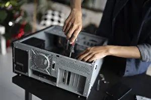 Hardware Installation Prints: IT Engineer installing Hardware Equipment Development Facility Engineer Maintenance computer Motherboard Electronic