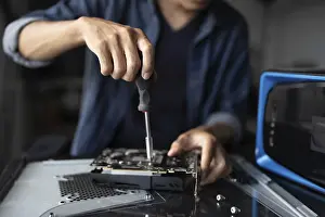 Electronic Repair Shop Prints: IT Engineer installing Hardware Equipment Development Facility Engineer Maintenance computer Motherboard Electronic