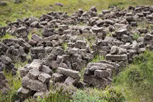 Inner Hebrides Scenery Prints: Engraved and stacked peat are drying on a heath