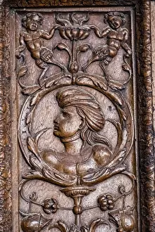 Door Prints: Gothic Flamigero Walnut Door Print, 16th century, Spain