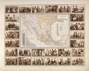 Prints of Ethnographic map of Mexico, tribes, indigenous people, local groups, around 1900, illustration, reproduction from a 19th century model Map Prints: Ethnographic Map of Mexico, circa 1900 Print