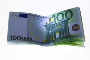 Studio Shot Of Money Prints: Several one hundred euro bills, notes