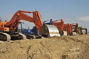 Construction Site Germany Prints: Excavators working on large construction site