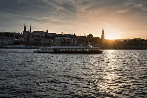 Passenger Ship At Sunset Prints: Excursion boat on the Danube, sunset