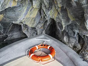Marble Caves Chile Prints: Excursion boat inside the marble caves