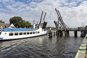 Excursion Boat Germany Prints: Excursion boat passing through open drawbridge