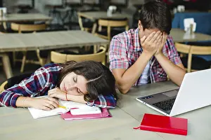 Office Work Stress Prints: Exhausted students desktop
