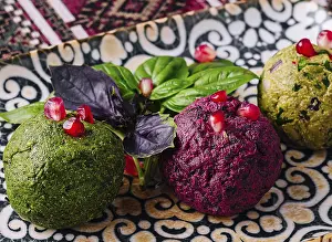 Tropical Fruit Platter Prints: Exquisite vegan appetizer served on a patterned plate