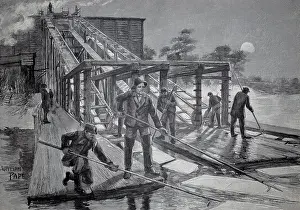 Nighttime River Scene Prints: Extraction of ice for cooling, transportation of the ice sheets into storage using the paternoster work