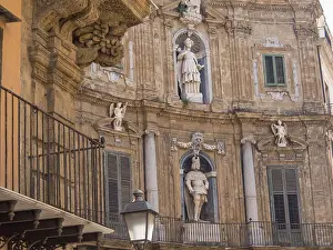 Embellished Exterior View Prints: Facade of a baroque building with statues