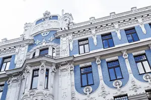Latvia Prints: Art Nouveau Facade Print, Riga, Latvia