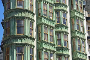 California USA Landmark Prints: Facade of Columbus Tower, detail