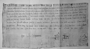 Vintage Styled Drawing Prints: Facsimile of a document by Charlemagne dated 13 March 779