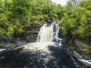 British Countryside Drone Shots Prints: Falls of Falloch from a drone, Waterfall on River Falloch