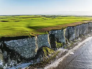 British Countryside Drone Shot Prints: Farm and Fields over Bempton Cliffs from a drone