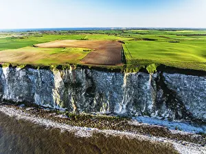 Drone Photography UK Landscape Prints: Farm and Fields over Bempton Cliffs from a drone
