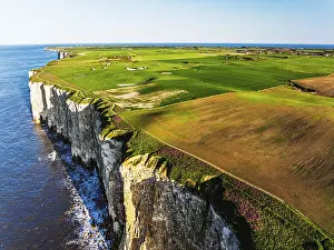 European Countryside Aerials Prints: Farm and Fields over Bempton Cliffs from a drone