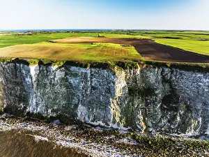 European Aerial Landscape Photo Prints: Farm and Fields over Bempton Cliffs from a drone
