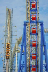 Deserted Amusement Park Prints: Ferris wheel and roller coaster