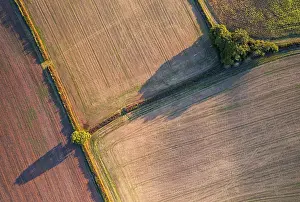 British Countryside Drone Shot Prints: Top Down over Fields and Farmlands from a drone