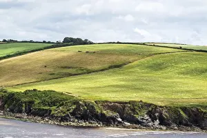 Prints of Fields and Farms Cliffs over cliffs, Mothecombe Beach, Mothecombe, River Emme and Red Cove, Plymouth, South Devon, England, United Kingdom Plymouth Prints: Fields and Farms Cliffs Print, Mothecombe Beach, South Devon