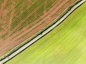 High Angle Farm Field View Prints: Top Down over Fields and Farms from a drone