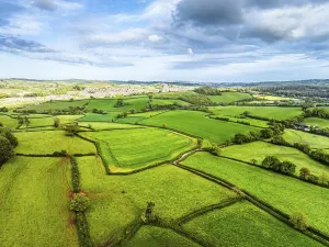 Aerial Landscape Photography Britain Prints: Fields and Farms from a drone, Devon