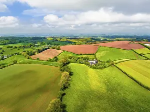 British Countryside Landscape Photo Prints: Fields and Farms from a drone, Devon