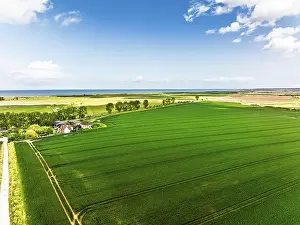 British Countryside Scene Prints: Fields and Windmill from a drone