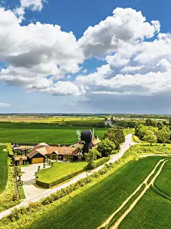 Kent Countryside Landscape Prints: Fields and Windmill from a drone