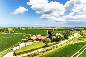 Aerial Landscape England Prints: Fields and Windmill from a drone