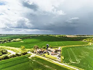 British Countryside Scene Prints: Fields and Windmill from a drone