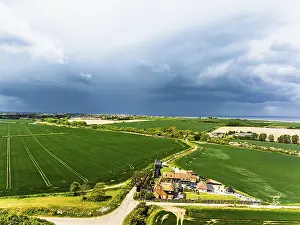 Fields and Windmill Print from a Drone, Kent, England