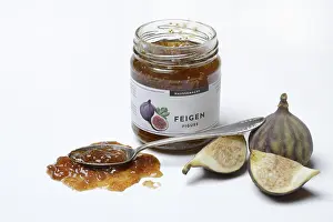 Fresh Figs Prints: Fig jam in a jar and spoon with fig jam