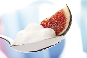 Exotic Fruit Photography Prints: Fig and yogurt in a spoon