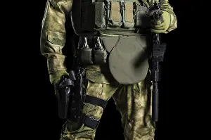 Special Forces Soldier Prints: Fighter of a special unit is in full combat gear