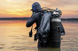 Protest March Image Prints: Fighter of a special unit is immersed in scuba diving