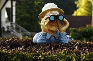 Upper Franconia Art Prints: Figure with binoculars looking over a hedge