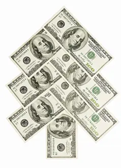 Bright White Background Cash Prints: Fir tree made of dollars isolated on white background