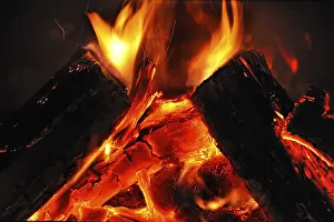 Deserted Fireplace Scene Prints: Fire in a fireplace, Germany