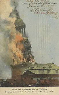 Vintage Postcard Reproduction Prints: Fire of the Michaeliskirche in Hamburg