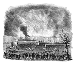 Tower Of London Prints: Vintage Print: The Great Fire of the Tower of London, 1842