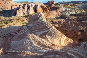 Sandstone Rock Erosion Prints: Fire Wave Rock in the evening light