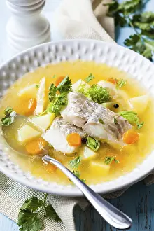 Cod Prints: Print of Fish Soup with Cod and Vegetables