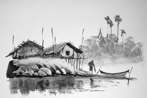 Southeast Asia Fishing Scene Prints: Fisherman returning with his catch